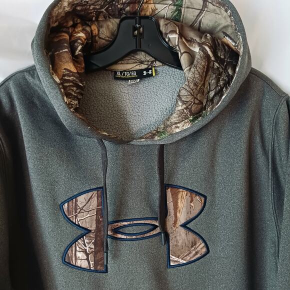 Under Armour Gray Men's Camo Hunting Fleece Hoodie Sweatshirt Size XL - Picture 2 of 6